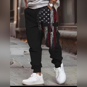 Skull & American Flag Graphic Print Sweatpants with Drawstring & Pockets XXL